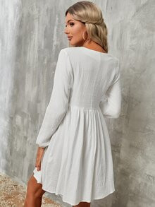 V Neck Lantern Sleeve Smock Dress | SHEIN