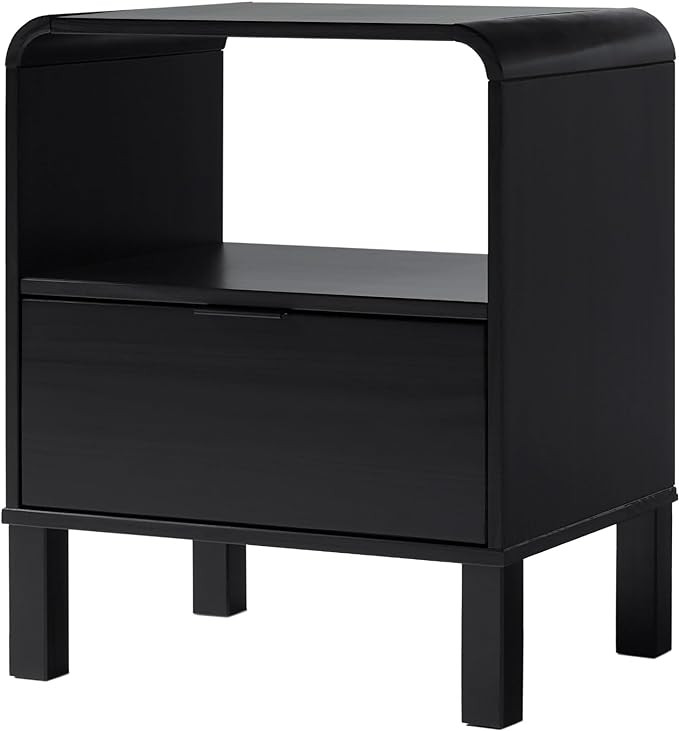Walker Edison Modern Curved-Top Solid Wood 1-Drawer Nightstand with Open Cubby, 24 Inch, Black | Amazon (US)