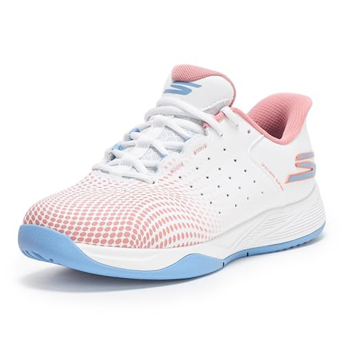 Skechers Women's Viper Court Reload Hands Free Slip-Ins Pickleball Sneaker, White/Light Blue/Pink, 7.5 | Amazon (US)