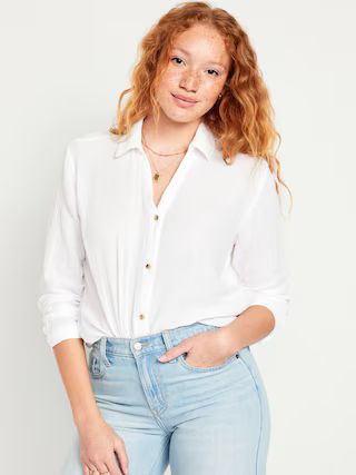 Crinkle Gauze Button-Down Boyfriend Shirt for Women | Old Navy (US)