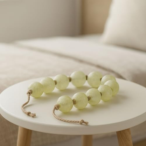 Modern Frosted Glass Bead for Home Decor and Bathroom - Refined Garland with Jute Cord Accent for Shelf and Coffee Table Styling - Light Reflective Piece for Office and Living Room - 3", Green | Amazon (US)