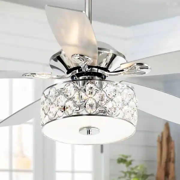 52" Modern 4-Light Chandelier Crystal Ceiling Fan with Remote - Bed Bath & Beyond - 28865053 | Bed Bath & Beyond