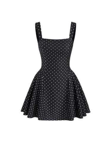 CIDER Womens Polka Dot Going Out Dress Cute Summer Date Night Square Neck Sleeveless Mini Dress | Amazon (US)