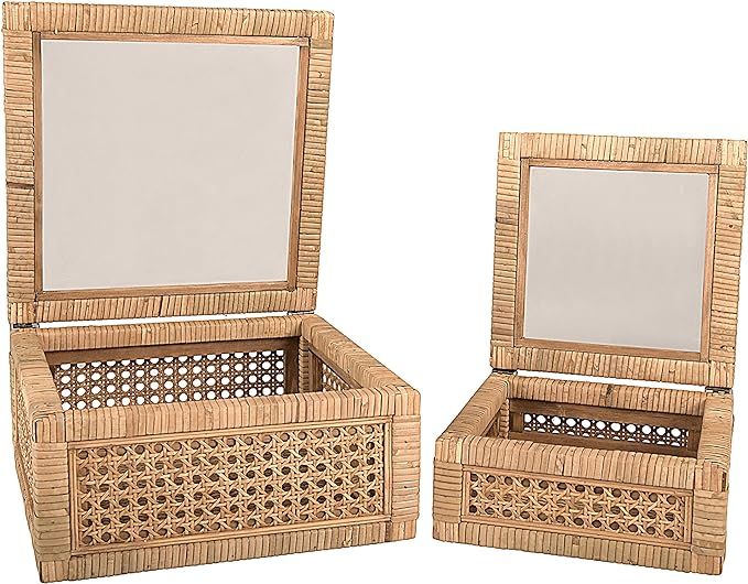 Creative Co-op Cane and Rattan Glass Lid, Set of 2 Display Boxes, Natural | Amazon (US)