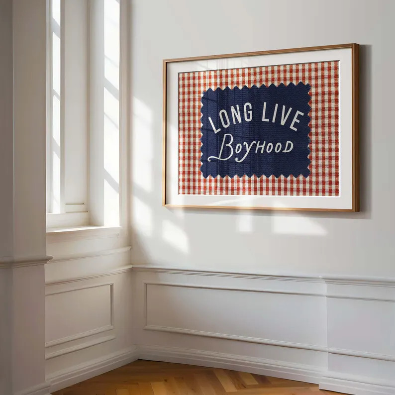 Long Live Boyhood Digital Download, Vintage Boy Room Art, Rustic Americana Nursery Print, Gingham... | Etsy (US)