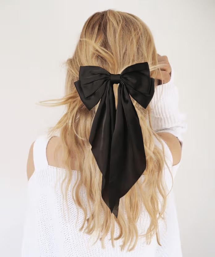 Furling Pompoms Hair Bow Clips Black White Big Satin Barrette Alligator Clips Long Tail Hair Acce... | Amazon (US)