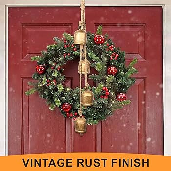 Christmas Bells - 4 Vintage Cluster Cow Bells on Rope, Hanging Decorative for Wall, Bedroom, Livi... | Amazon (US)