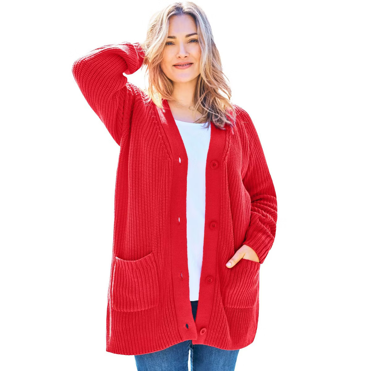 Woman Within Button-Front Shaker Cardigan Sweater | Target