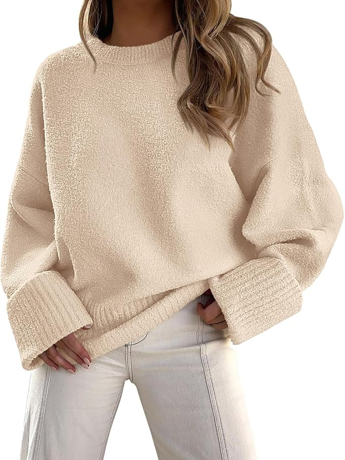 PRETTYGARDEN Women's Fall Oversized Sweaters Casual Crewneck Pullover Long Sleeve Fuzzy Chunky Kn... | Amazon (US)