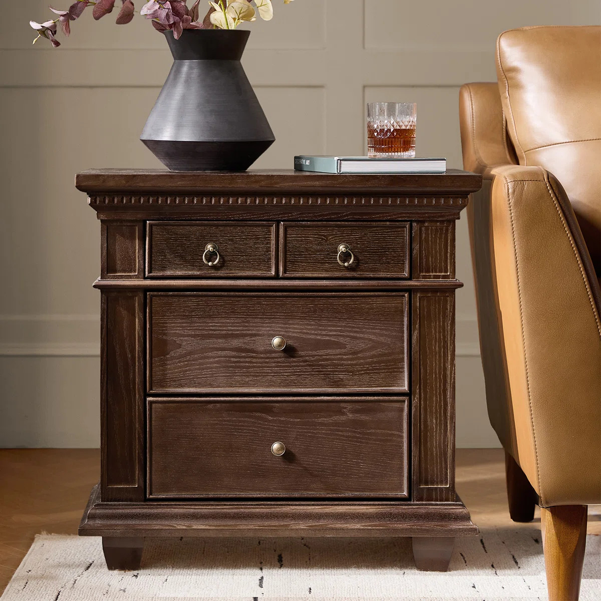 Auguste Transitional 26"W 3-Drawer Solid Wood End Table with Charging Station and Simple Assembly | Wayfair North America
