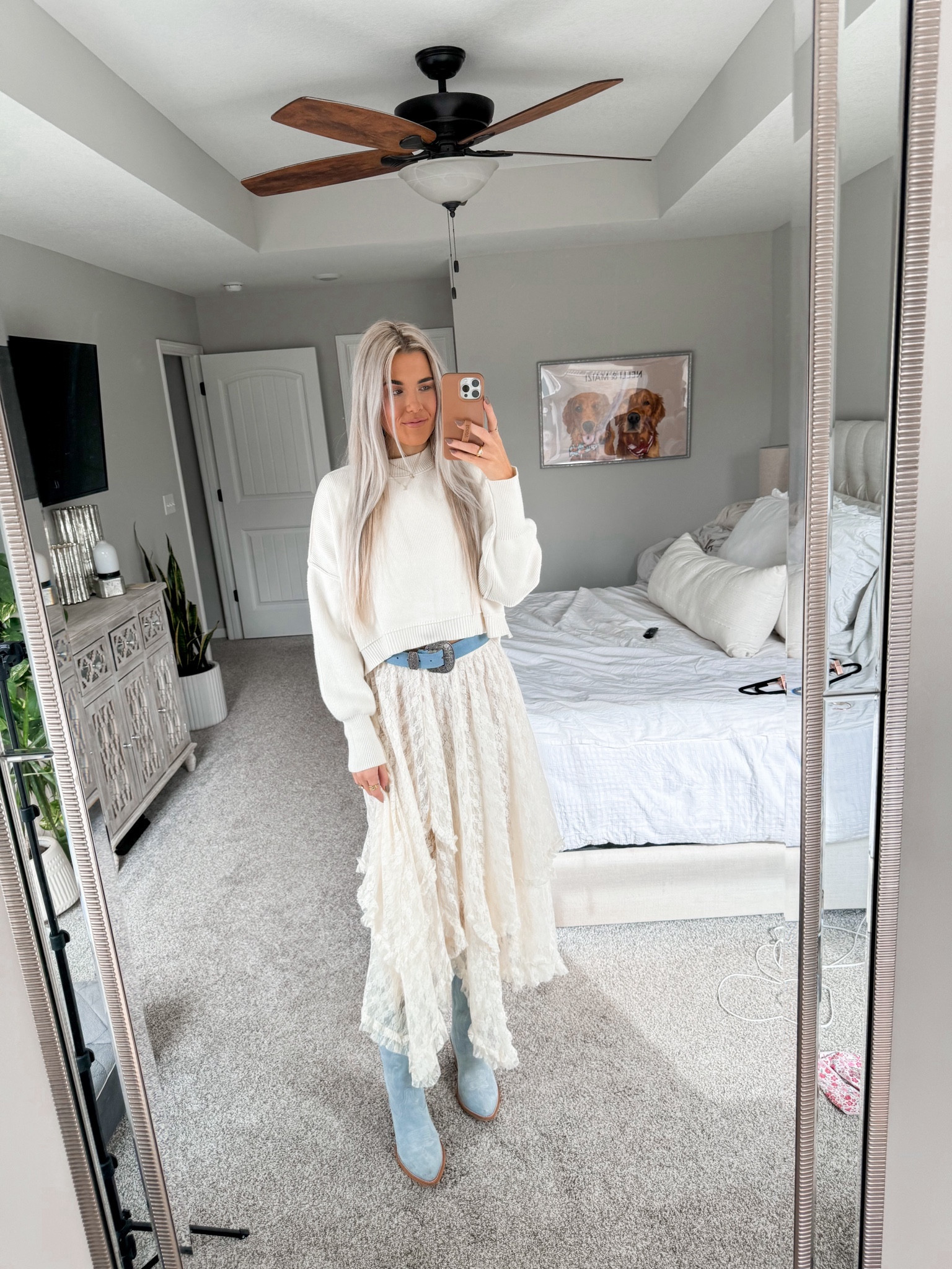 sweater size medium + skirt size small (NOTE: it is not lined so you will need a little slip!) boots true to size + similar options linked

#LTKshoecrush #LTKstyletip #LTKSeasonal