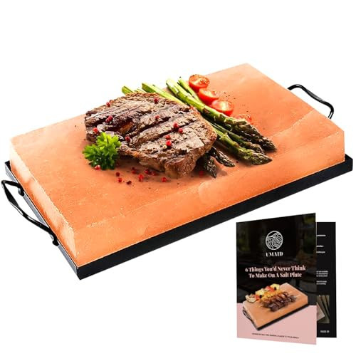 UMAID Himalayan Salt Block Cooking Plate 12x8x1.5 for Cooking, Grilling, Cutting and Serving, Food Grade Rock Salt Stone with Steel Tray & Recipe Pamphlet Unique Gifts for Men, Women, Chefs & Cooks | Amazon (US)