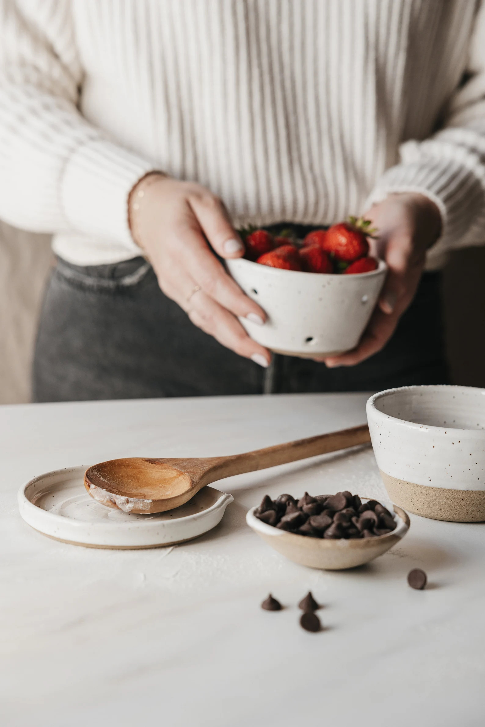 Speckled White Berry Bowl - Natural White Berry Bowl - White Ceramic Colander - Strainer - Strawb... | Etsy (US)