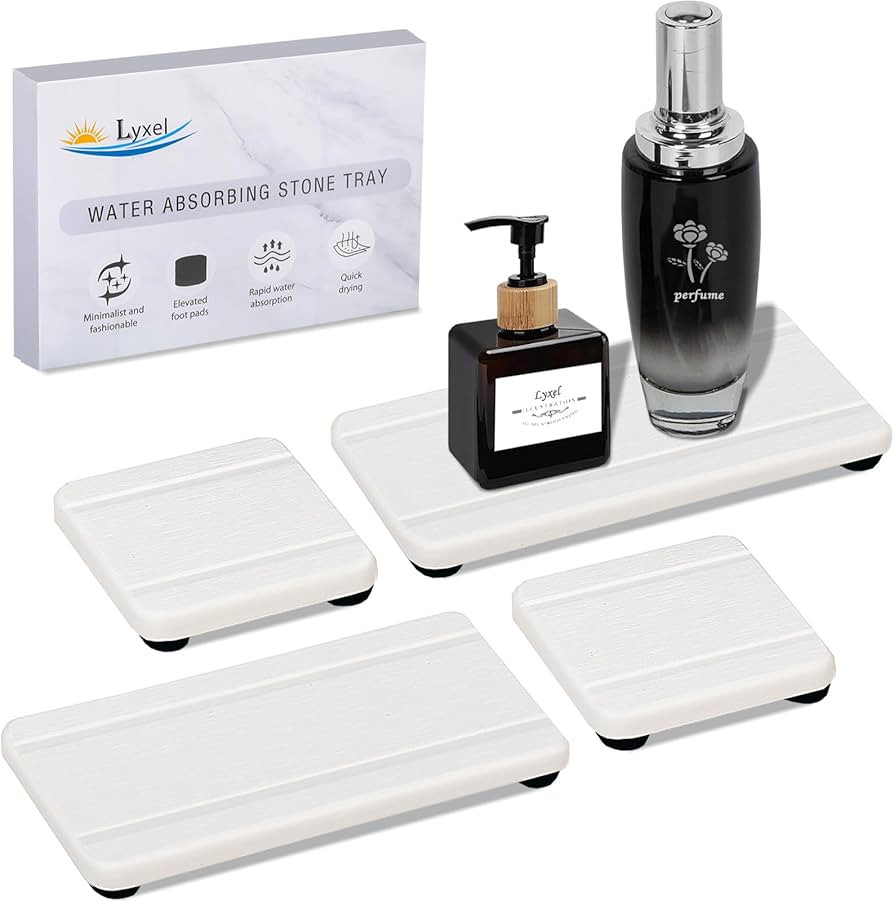 4PCS Stone Drying Trays for Bathroom Sink, Water Absorbing Stone Tray, Water Absorbent Diatomaceo... | Amazon (US)