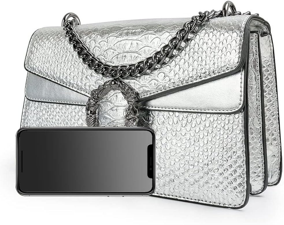 JBB Women's Crossbody Shoulder Bag Retro Snakeskin Solid Color Chain Strap Clutch Leather Bag | Amazon (US)