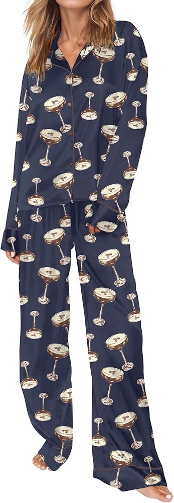 SHESHOW Satin Pajamas for Women Set Long Sleeve Button Down Sleepwear 2 Piece Nightwear Women Pjs... | Amazon (US)