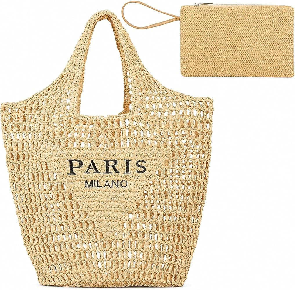 QZUnique Women Straw Woven Bag Summer Shoulder Bag Beach Purse Hobo Vacation Straw Clutch Handbag | Amazon (US)