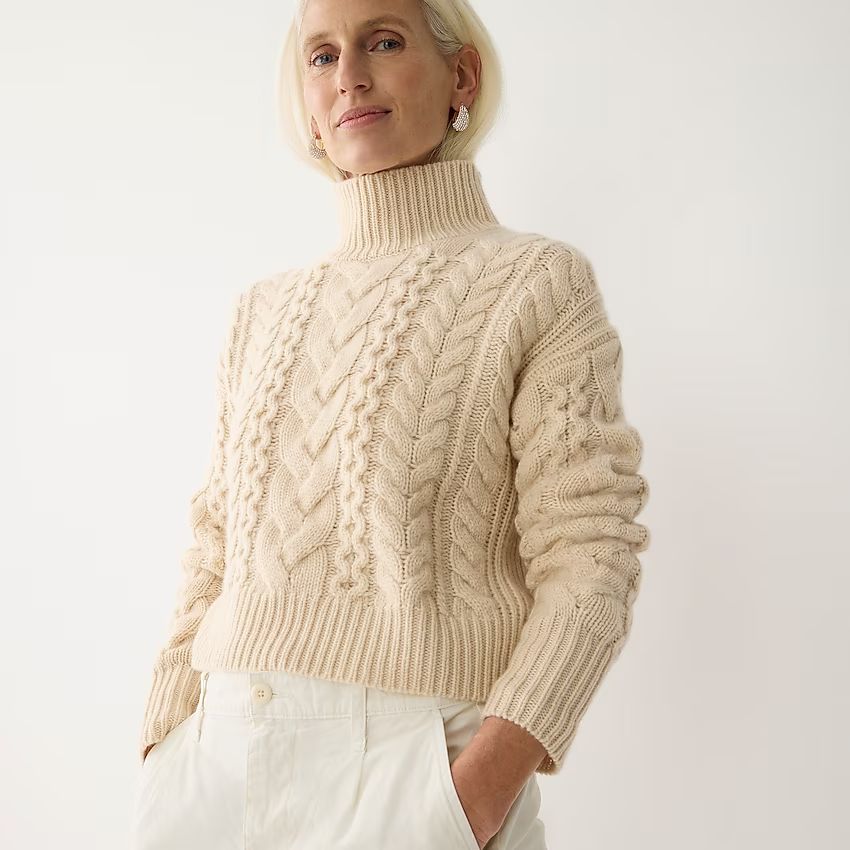 Cashmere cropped cable-knit turtleneck sweater | J.Crew US