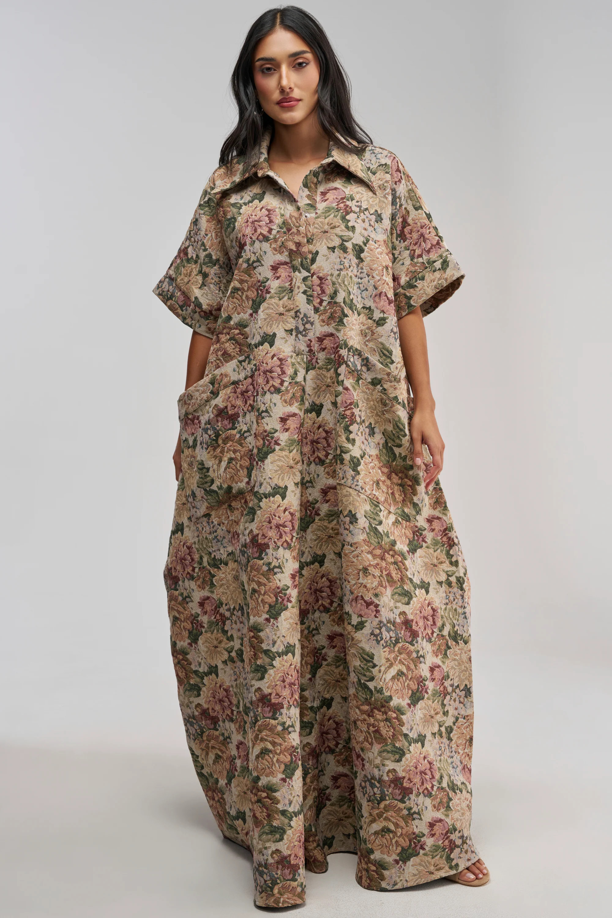 Ivory Brocade Floral Jumpsuit, Wide Leg | AKIRA | AKIRA