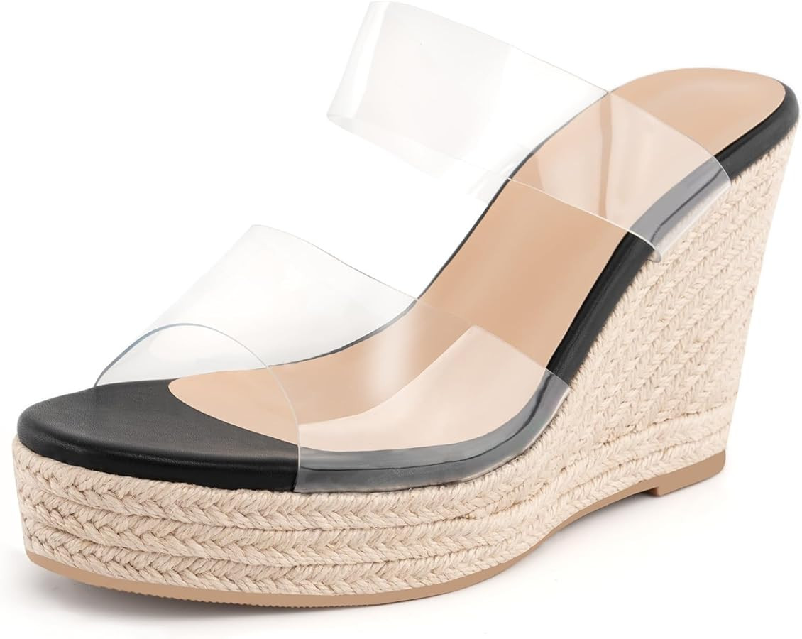 WIRALOMI Women Clear Wedge Heel Sandals Slip On Espadrilles Platform Sandals Slide Summer Beach C... | Amazon (US)