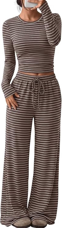 Trendy Queen Womens Striped Lounge Sets 2 Piece Matching 2026 Fall Outfits | Amazon (US)