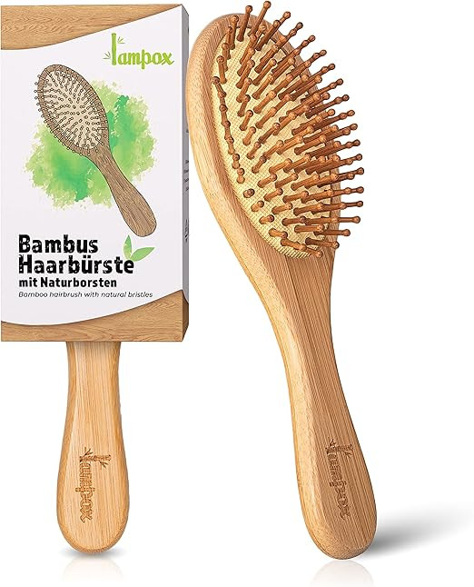 Bambus Haarbürste Holz mit Naturpins, Pins aus Bambus, Entwirrbürste, Detangler, antistatisch, ... | Amazon (DE)