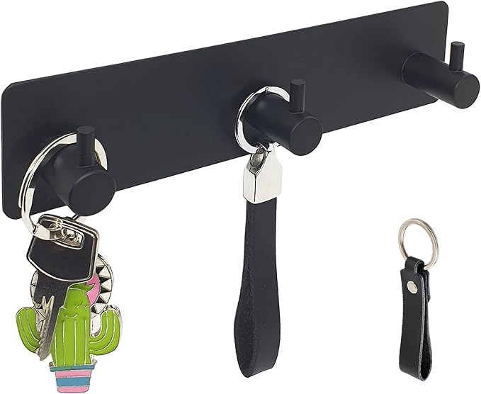 Samau Key Holder for Wall Adhesive with 3 Hooks Hanging, Stainless Steel Organizer Decorative, Bl... | Amazon (US)