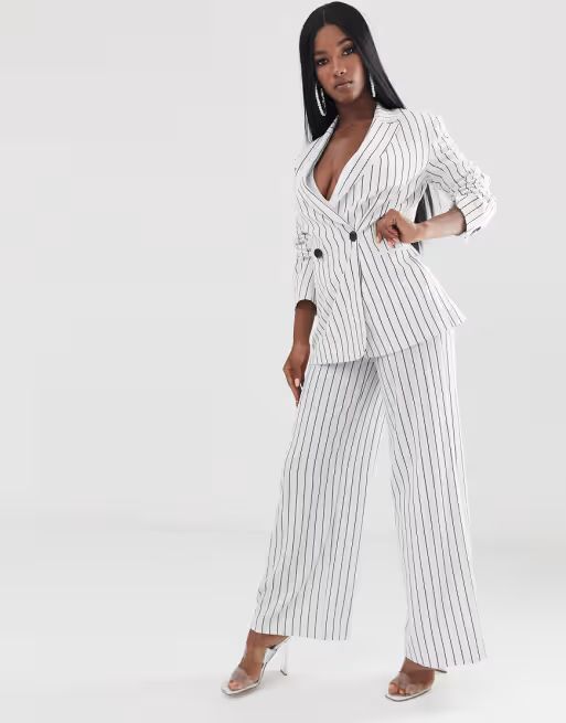 ASOS DESIGN white pinstripe wide leg suit pants | ASOS US