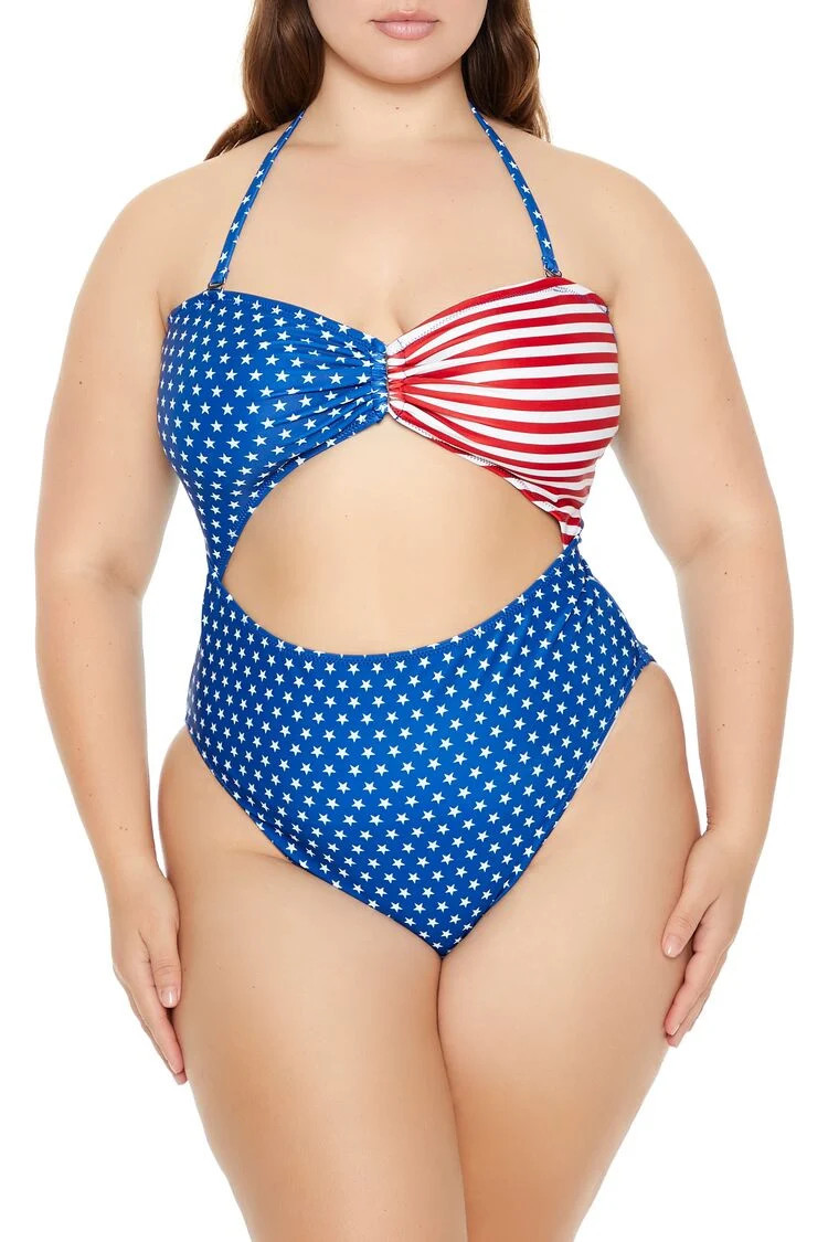 Plus Size Flag Print One-Piece Swimsuit | Forever 21