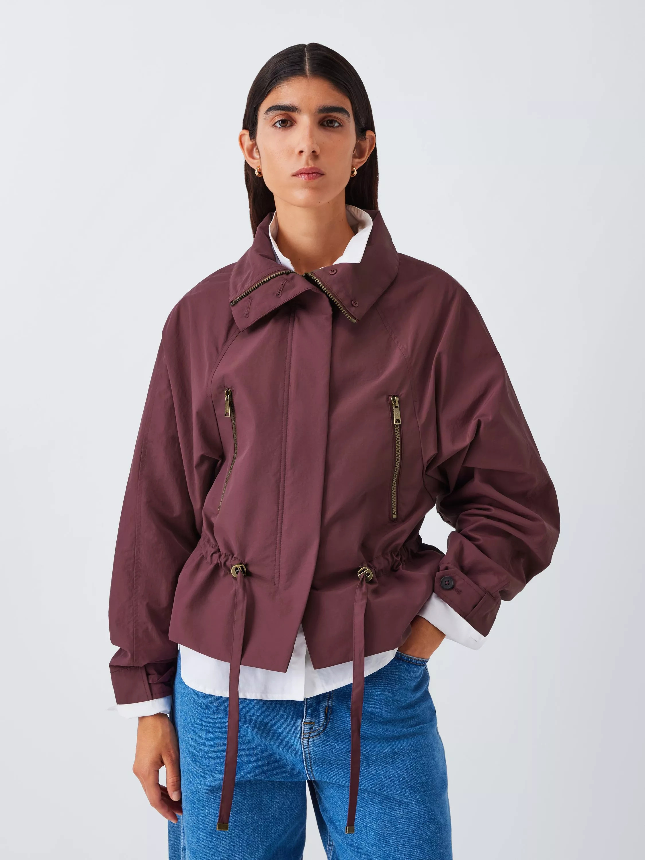 John Lewis Short Funnel Neck Parka Jacket, Burgundy | John Lewis (UK)