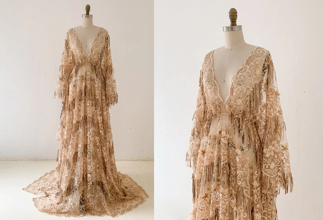 Ready to Ship Free Size Champagne Lace Sequin Maternity Dress for Photo Shoot/plus Size Maternity... | Etsy (US)