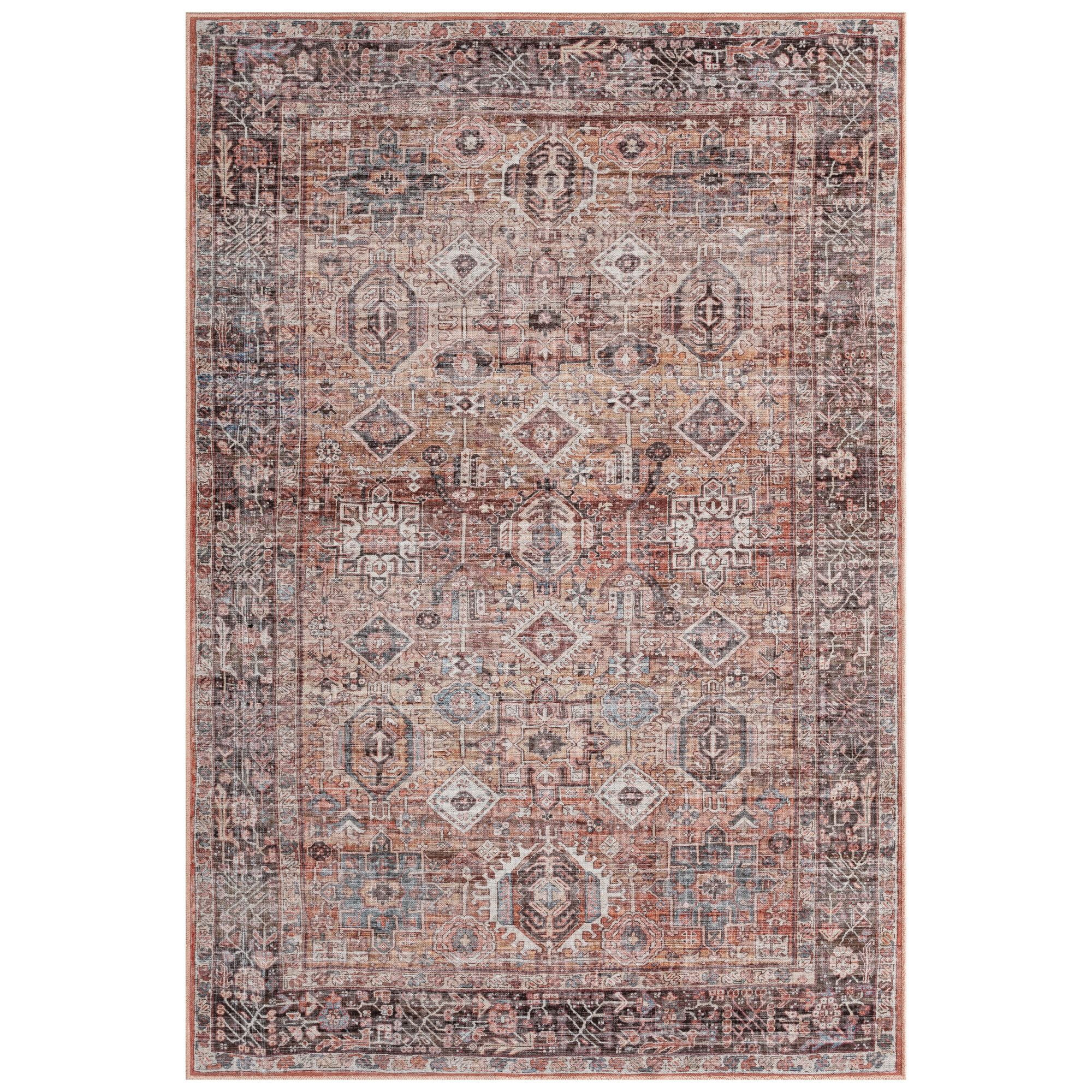 Everwash Callaghan Eve Southwestern Geometric Machine Washable Area Rug, 5'2"x7'2", Rust/Ivory/Bl... | Walmart (US)
