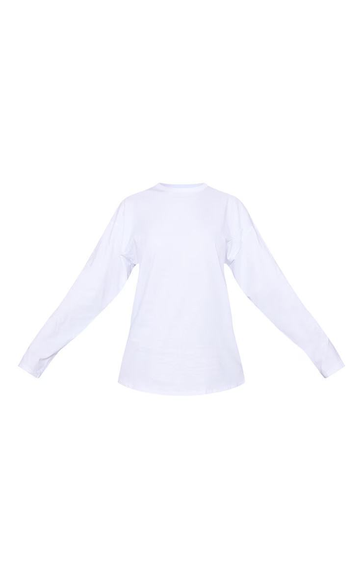 White Cotton Oversized Long Sleeve T-Shirt | PrettyLittleThing UK