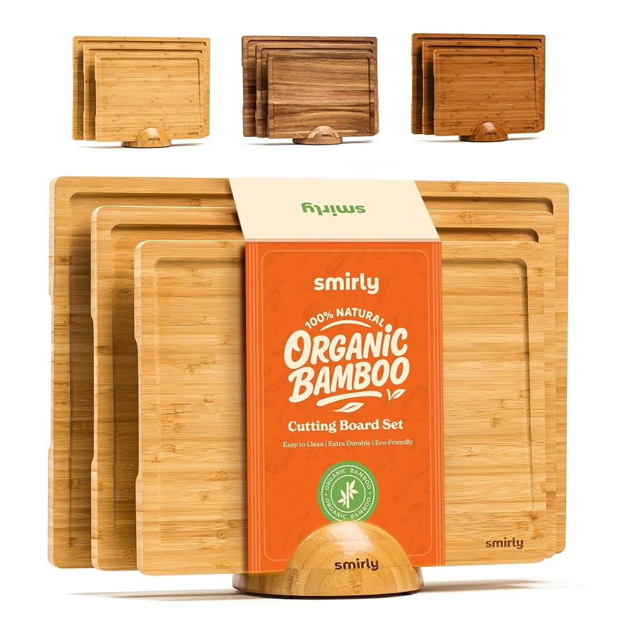 SMIRLY Wooden Cutting Boards For Kitchen Meal Prep & Serving - Bamboo Cutting Board Set with Hold... | Amazon (US)
