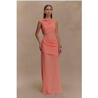 Daria Draped Chiffon Maxi Dress - Pastel Nectarine I MESHKI I Size M | MESHKI US