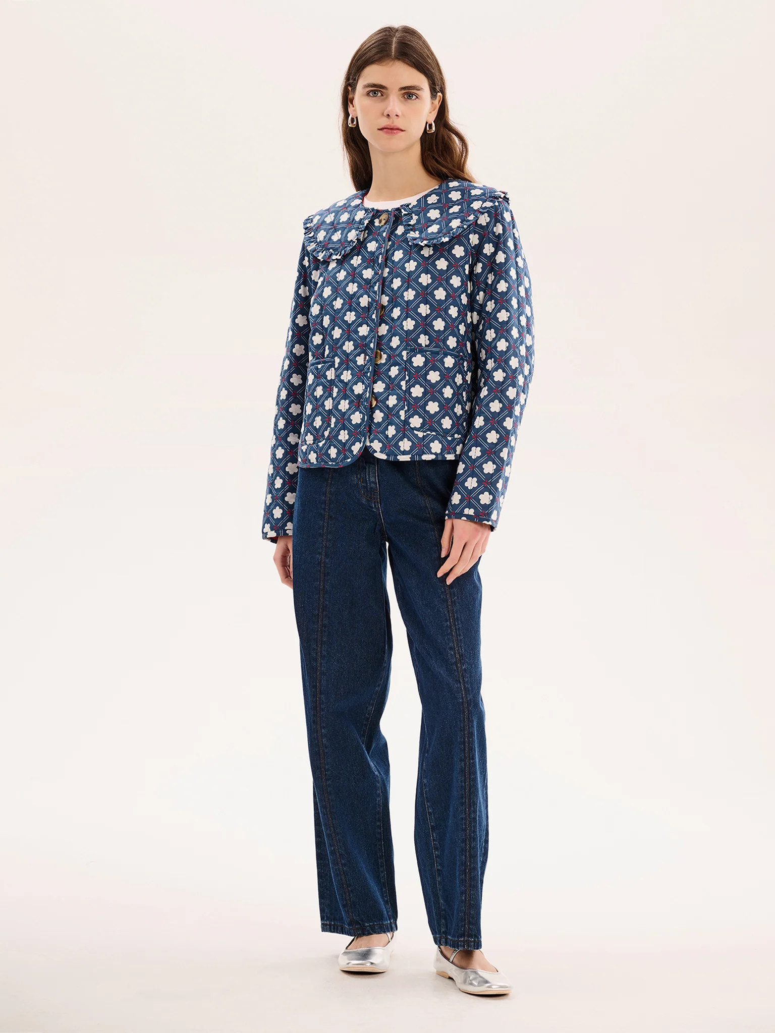 Peggy Quilted Jacket in Floral Check | OMNES UK