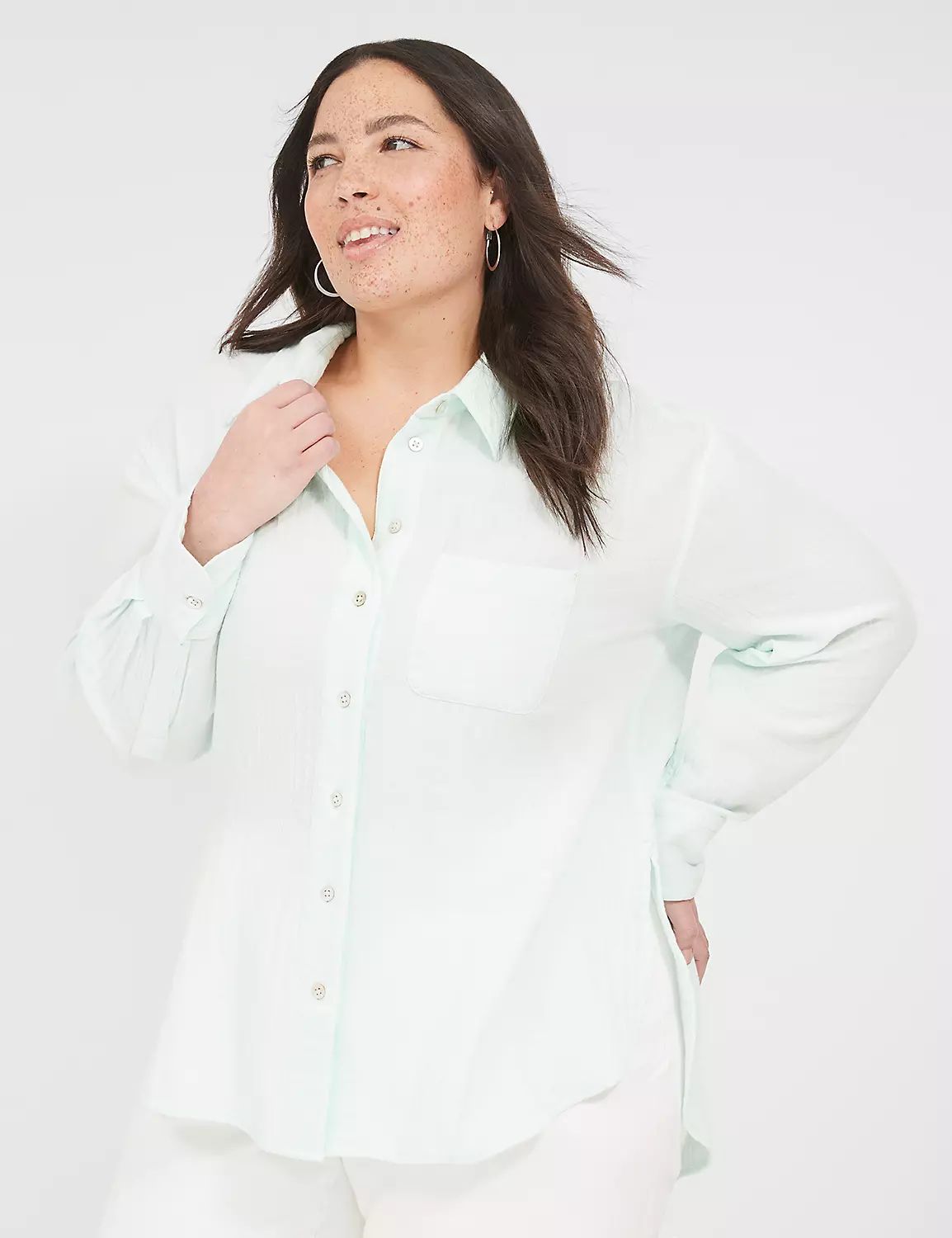 Gauze Button-Down Beach Top | LaneBryant | Lane Bryant (US)