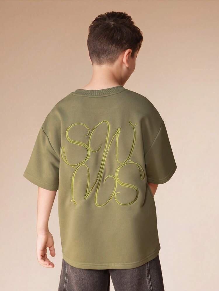 SUMWON Boys Oversized T-Shirt With Back Scripted Logo Print Casual Crew Neck Short Sleeve Summer Top Vacation | SHEIN