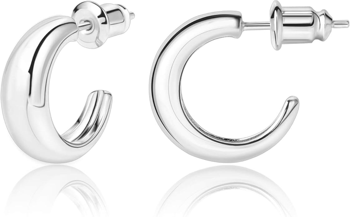 Small Hoop Earrings Hypoallergenic 14K Gold Plated Sterling Silver Post Samll Open Hoops Earrings... | Amazon (US)