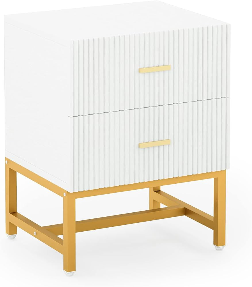 Tribesigns 2-Drawer Nightstand, White Gold Night Stands Bed Side Table with Storage Large, Modern... | Amazon (US)