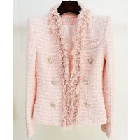 Pearl Beaded Pink Jacket 2022 Diamonds Buttons Fashion Women's Tassel Fringed Tweed Blazer | Etsy (US)