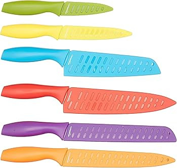 Amazon Basics Color-Coded Kitchen 12-Piece Knife Set, 6 Knives with 6 Blade Guards, Multicolor, 1... | Amazon (US)