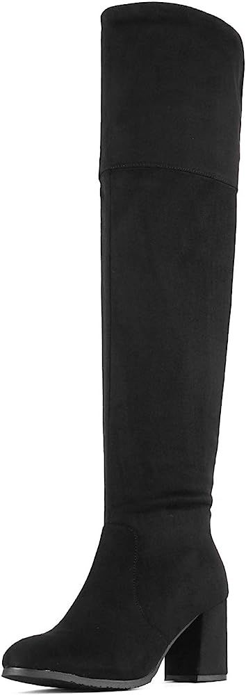 DREAM PAIRS Women's Thigh High Block Heel Over The Knee Boots | Amazon (US)