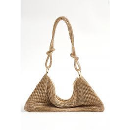 Full Diamond Double String Shoulder Bag in Gold | Chicwish