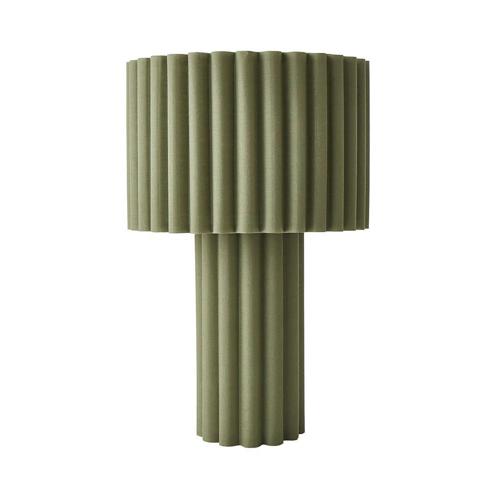 Lenny Moss Green Drum Lamp Shade Ribbed Full Fabric Table Lamp with LED Bulb | Wayfair UK