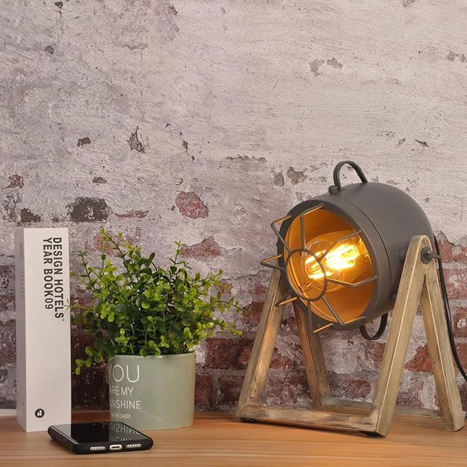 COSYLUX Vintage Table Lamp Grey Old Wood, Retro Searchlight Desk Light for Rustic Decor, Farmhous... | Amazon (US)