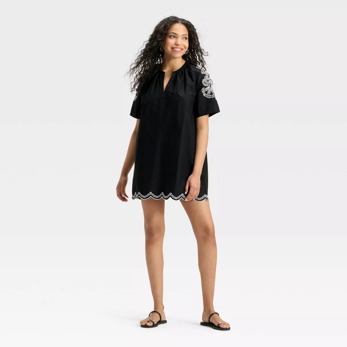 Women's Short Sleeve Eyelet Mini A-Line Dress - Universal Thread™ Black M | Target