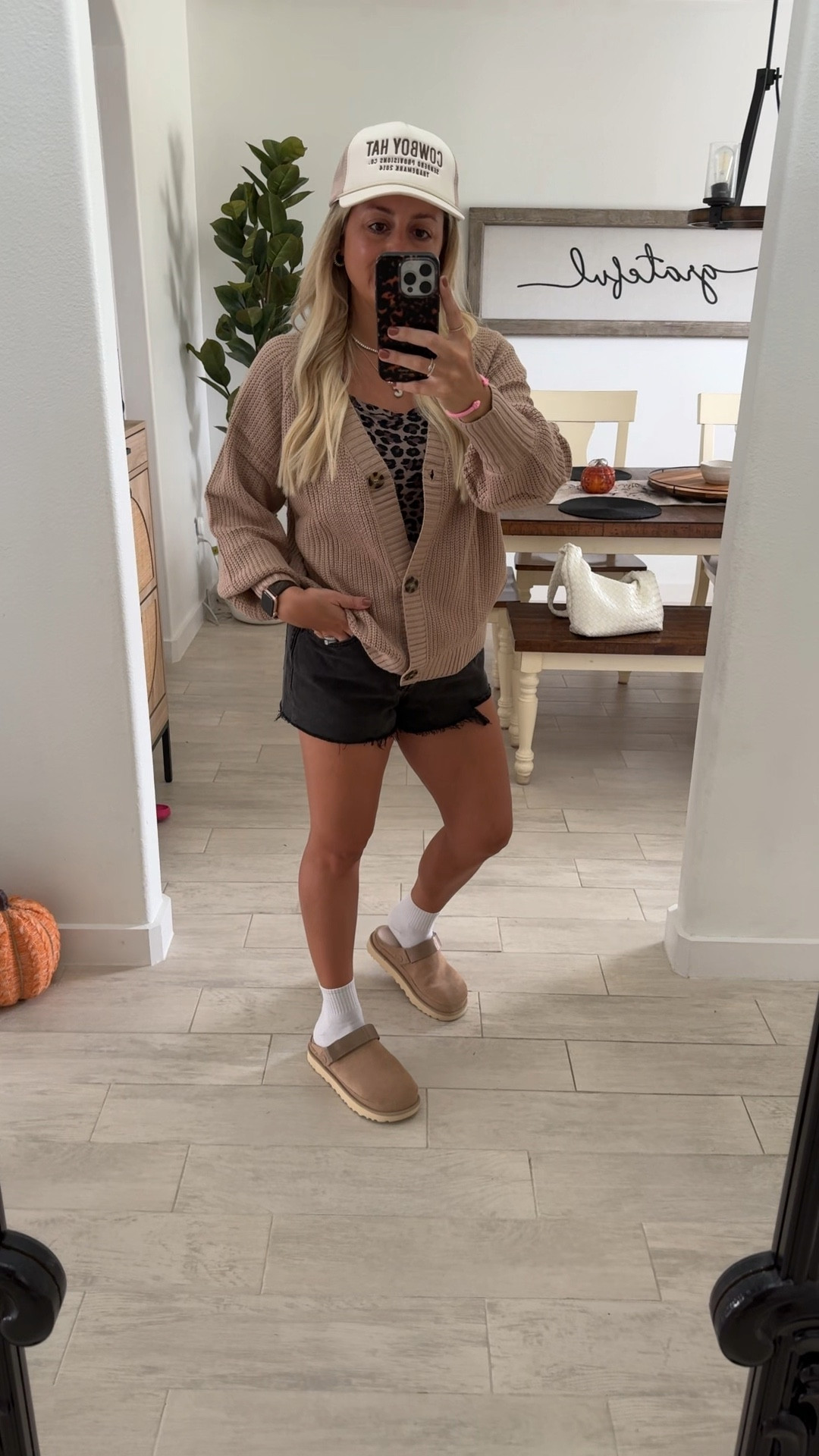 Comfy fall outfit on sale! 
Cardigan small
Leopard tank small
Levi denim shorts on sale size up
Ugh goldenstar up 1/2 a size 

#LTKSaleAlert #LTKFindsUnder100 #LTKShoeCrush