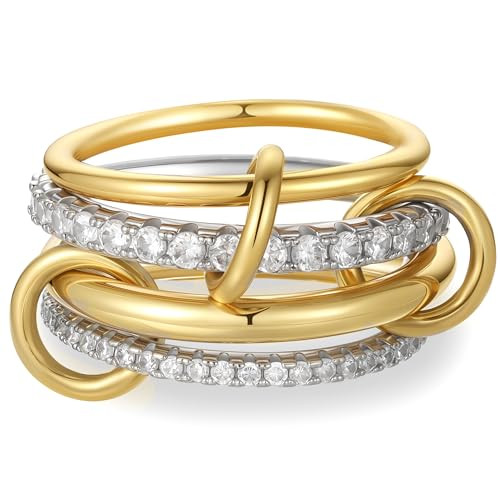 Fimhut Stackable Rings for Women - 18K Gold Plated Stackable Rings Mixed Metal Interlocking Statement Thumb Ring Set Trendy Statement Promise Spinelli Ring for Women Size 6 | Amazon (US)