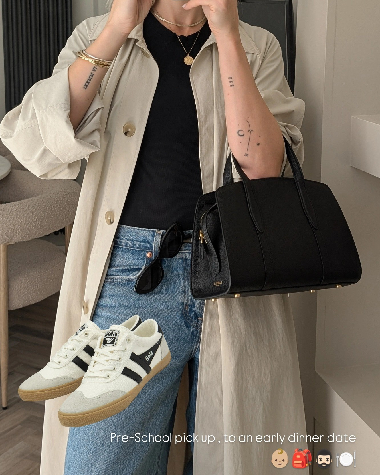 Casual outfit - transitional weather outfit - trench coat - spanx bodysuit - jeans - retro trainers  (bowling handbag is Parisa Wang) 

#LTKuk #LTKeurope #LTKshoes